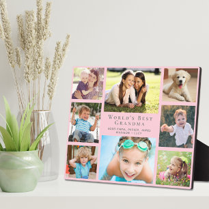 World's Best Grandma Photo Collage Pink Fotoplaat