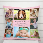 World's Best Grandma Photo Collage Pink Kussen<br><div class="desc">Give the world's best grandma a fun custom foto collage pillow that she will treasure for years. You can personalize with eight foto's of grandchildren, children, other familiy members, pets, etc., customize the expressie "World's Best Grandma" and whether she is called "Grandma, " "Nana, " "Abuela, " etc., and add...</div>