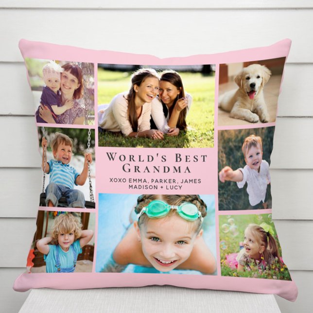 World's Best Grandma Photo Collage Pink Kussen (Creator heeft geüpload)