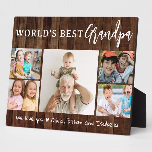 Worlds Best Grandpa 5 Photo Collage Rustic Wood Fotoplaat (Zijkant)