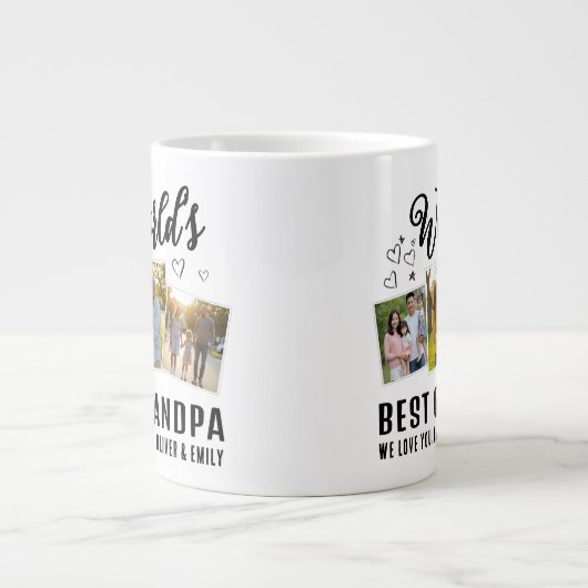 World's Best Grandpa Custom 3 Photo Collage Grote Koffiekop (Voorkant)