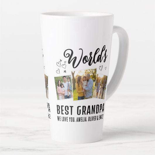 World's Best Grandpa Custom 3 Photo Collage Latte Mok (Rechterhoek)