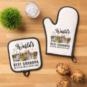 World's Best Grandpa Custom 3 Photo Collage Ovenwant & Pannenlap Set (Top down)