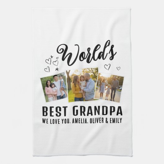 World's Best Grandpa Custom 3 Photo Collage Theedoek (Verticaal)