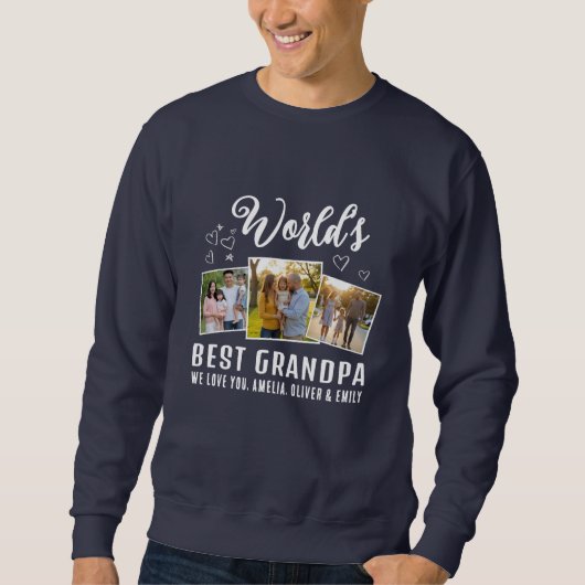 World's Best Grandpa Custom 3 Photo Collage Trui (Voorkant)