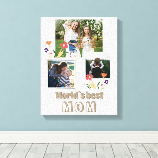 World's Best Mam Flowers Moederdag 3 Foto Canvas Afdruk (Insitu (Houten vloer))