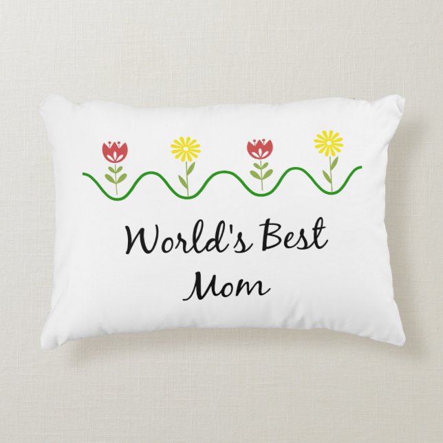 'World's Best Mam' grafische bloemen design Accent Kussen (Voorkant)