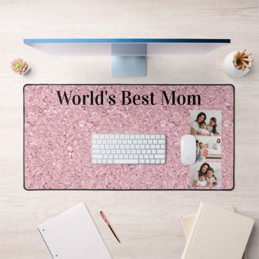 World's Best Mom Blush Pink Gemstone 3 Photo Bureaumat (Kantoor 1)
