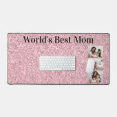 World's Best Mom Blush Pink Gemstone 3 Photo Bureaumat (Keyboard & Muis)
