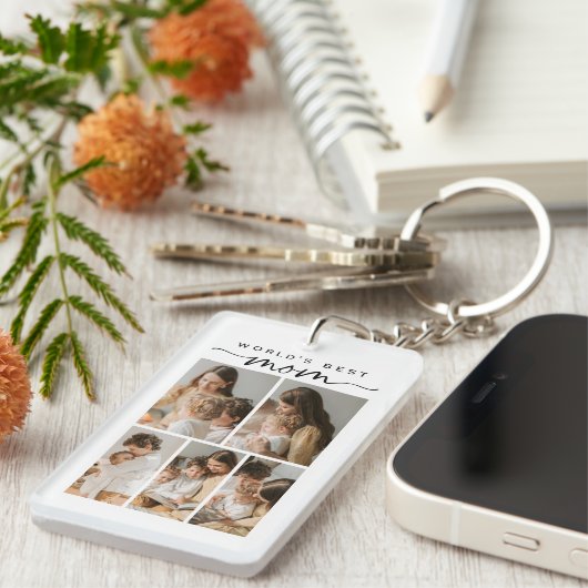 World's Best Mom Photo Collage Script Keepsake Sleutelhanger (Voorkant Rechts)