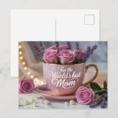 World's Best Mom: Pink Teacup Filled with Roses Briefkaart (Voorkant / Achterkant)