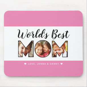World's Best Mom Quote 3 Photo Collage Pink Muismat