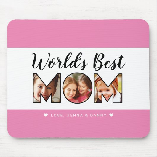World's Best Mom Quote 3 Photo Collage Pink Muismat (Voorkant)