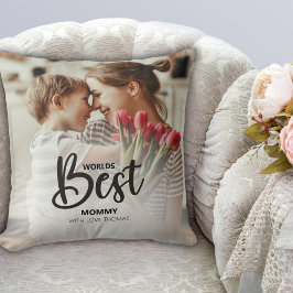 Worlds Best Mommy Photo with White Writing Kussen