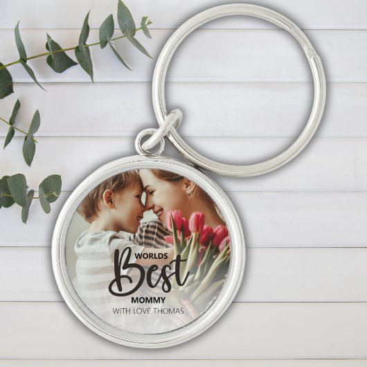 Worlds Best Mommy Photo with White Writing Sleutelhanger