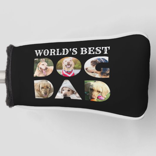Worlds Beste Hond Papa Quote 6 Foto Collage Zwart Golfheadcover (Voorkant)