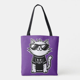 Worlds Coolest Cat met een zonnebril Paarse Tote Bag