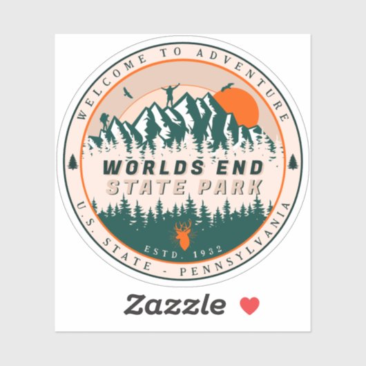 Worlds End State Park Pennsylvania Retro Sunset Sticker (Vel)