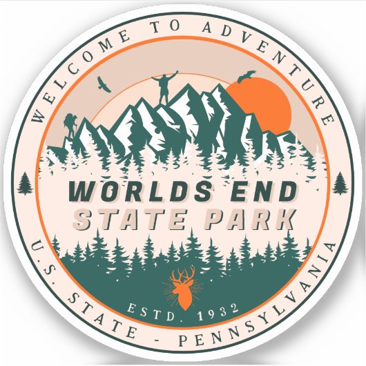 Worlds End State Park Pennsylvania Retro Sunset Sticker (Voorkant)