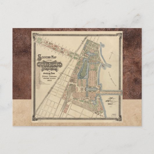World's Fair Chicago Souvenir Map, 1893 Briefkaart (Voorkant)