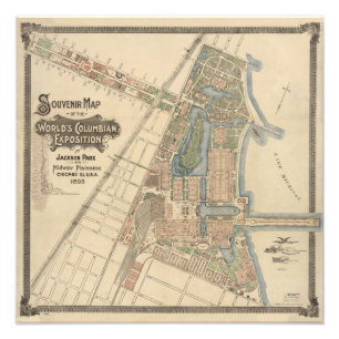 World's Fair Chicago Souvenir Map, 1893 Foto Afdruk
