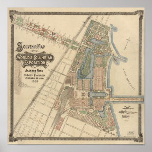 World's Fair Chicago Souvenir Map, 1893 Poster
