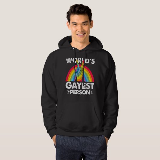 Worlds Gayest Person Proud Gay Pride Month Rainbow Hoodie (Voorkant volledig)