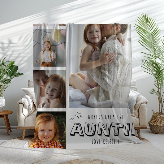 Worlds Greatest Auntie Trendy Photo Strip Fleece Deken