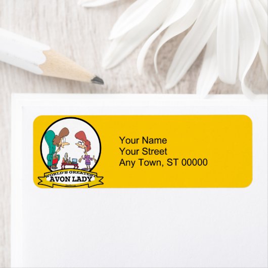 WORLDS GREATEST AVON LADY VROUWEN CARTOON ETIKET (Insitu)
