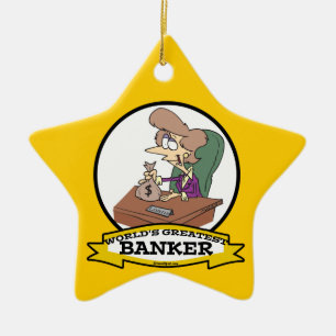 WORLDS GREATEST BANKER VROUWEN CARTOON KERAMISCH ORNAMENT