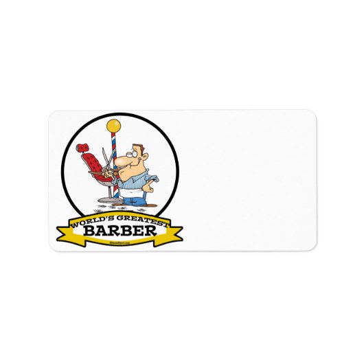 WORLDS GREATEST BARBER MANNEN CARTOON ETIKET (Voorkant)