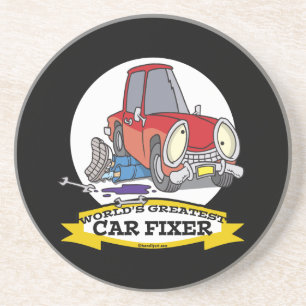 WORLDS GREATEST CAR FIXER CARTOON ZANDSTEEN ONDERZETTER
