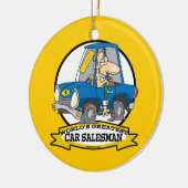 WORLDS GREATEST CAR SALESMAN MANNEN CARTOON KERAMISCH ORNAMENT (Links)