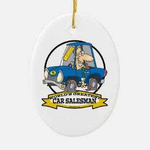 WORLDS GREATEST CAR SALESMAN MANNEN CARTOON KERAMISCH ORNAMENT