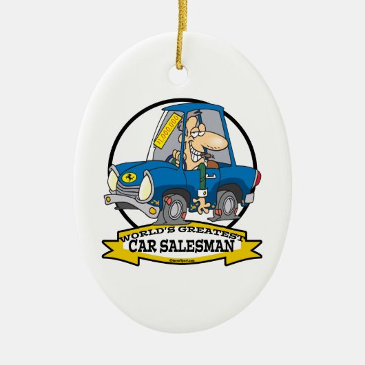 WORLDS GREATEST CAR SALESMAN MANNEN CARTOON KERAMISCH ORNAMENT (Voorkant)