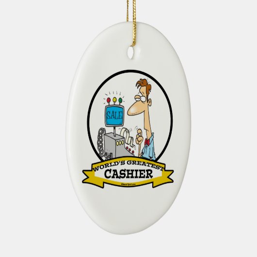 WORLDS GREATEST CASHIER MANNEN CARTOON KERAMISCH ORNAMENT (Rechts)