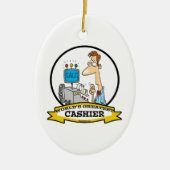 WORLDS GREATEST CASHIER MANNEN CARTOON KERAMISCH ORNAMENT (Voorkant)