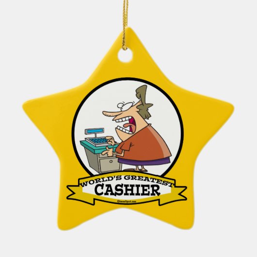 WORLDS GREATEST CASHIER VROUWEN CARTOON KERAMISCH ORNAMENT (Voorkant)