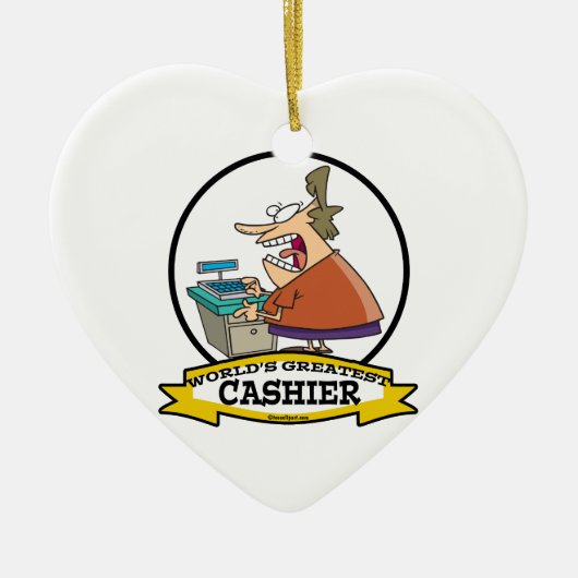 WORLDS GREATEST CASHIER VROUWEN CARTOON KERAMISCH ORNAMENT (Voorkant)