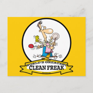 WORLDS GREATEST CLEAN FREAK MANNEN CARTOON BRIEFKAART