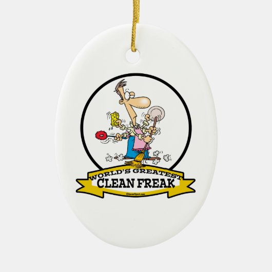 WORLDS GREATEST CLEAN FREAK MANNEN CARTOON KERAMISCH ORNAMENT (Voorkant)