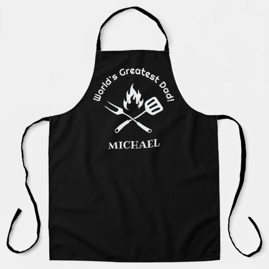 Worlds Greatest Dad, Gepersonaliseerde Grill Zwart Schort (Voorkant)