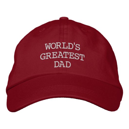 World's Greatest Dad - Red With White Embroidery Geborduurde Pet (Voorkant)