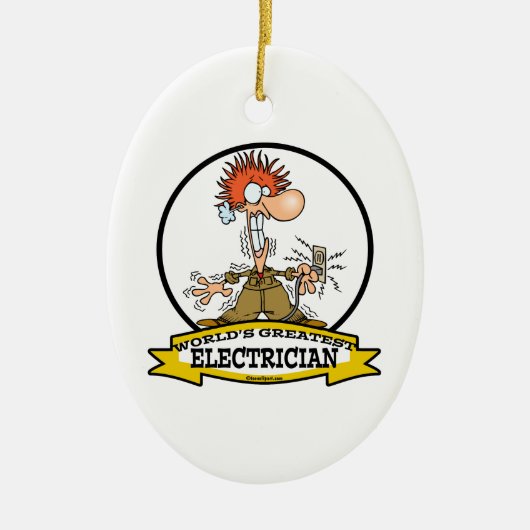WORLDS GREATEST ELEKTRICIAN MAN CARTOON KERAMISCH ORNAMENT (Voorkant)
