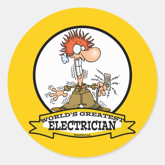 WORLDS GREATEST ELEKTRICIAN MAN CARTOON RONDE STICKER (Voorkant)