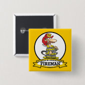 WORLDS GREATEST FIREMAN II MANNEN CARTOON VIERKANTE BUTTON 5,1 CM (Voorkant /achterkant)