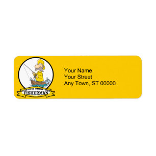 WORLDS GREATEST FISHERMAN MAN CARTOON ETIKET