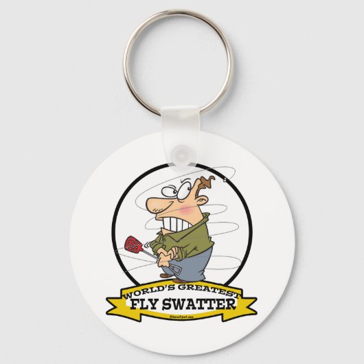 WORLDS GREATEST FLY SWATTER MANNEN CARTOON SLEUTELHANGER (Voorkant)