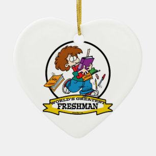 WORLDS GREATEST FRESHMAN BOY CARTOON KERAMISCH ORNAMENT