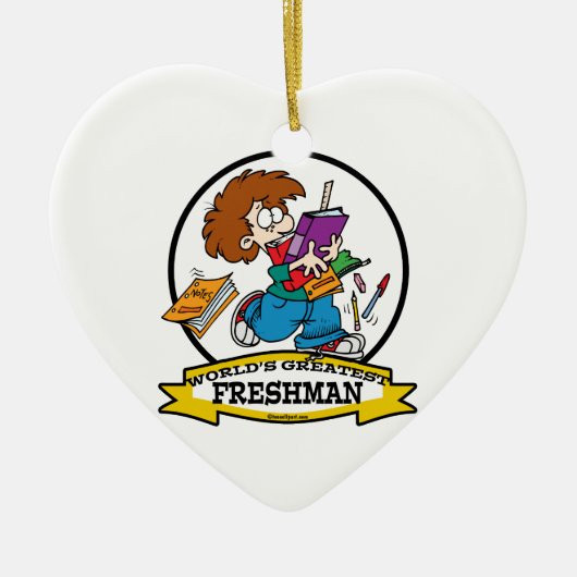 WORLDS GREATEST FRESHMAN BOY CARTOON KERAMISCH ORNAMENT (Voorkant)